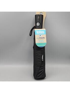 Totes Rain & Sun Auto Open Umbrella with Large 43" Coverage New Black